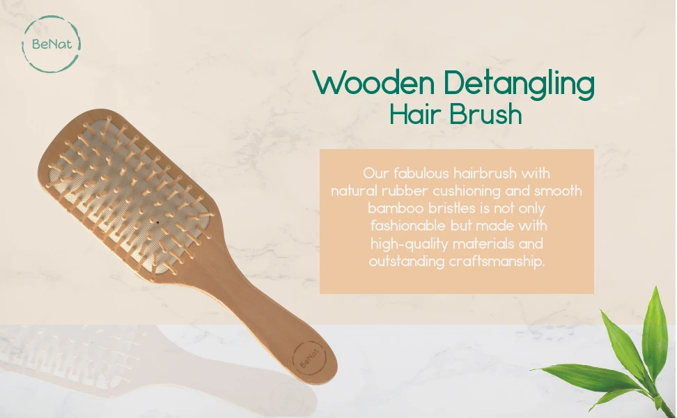 Natural Wooden Detangling Hair Brush Bamboo bristle brush