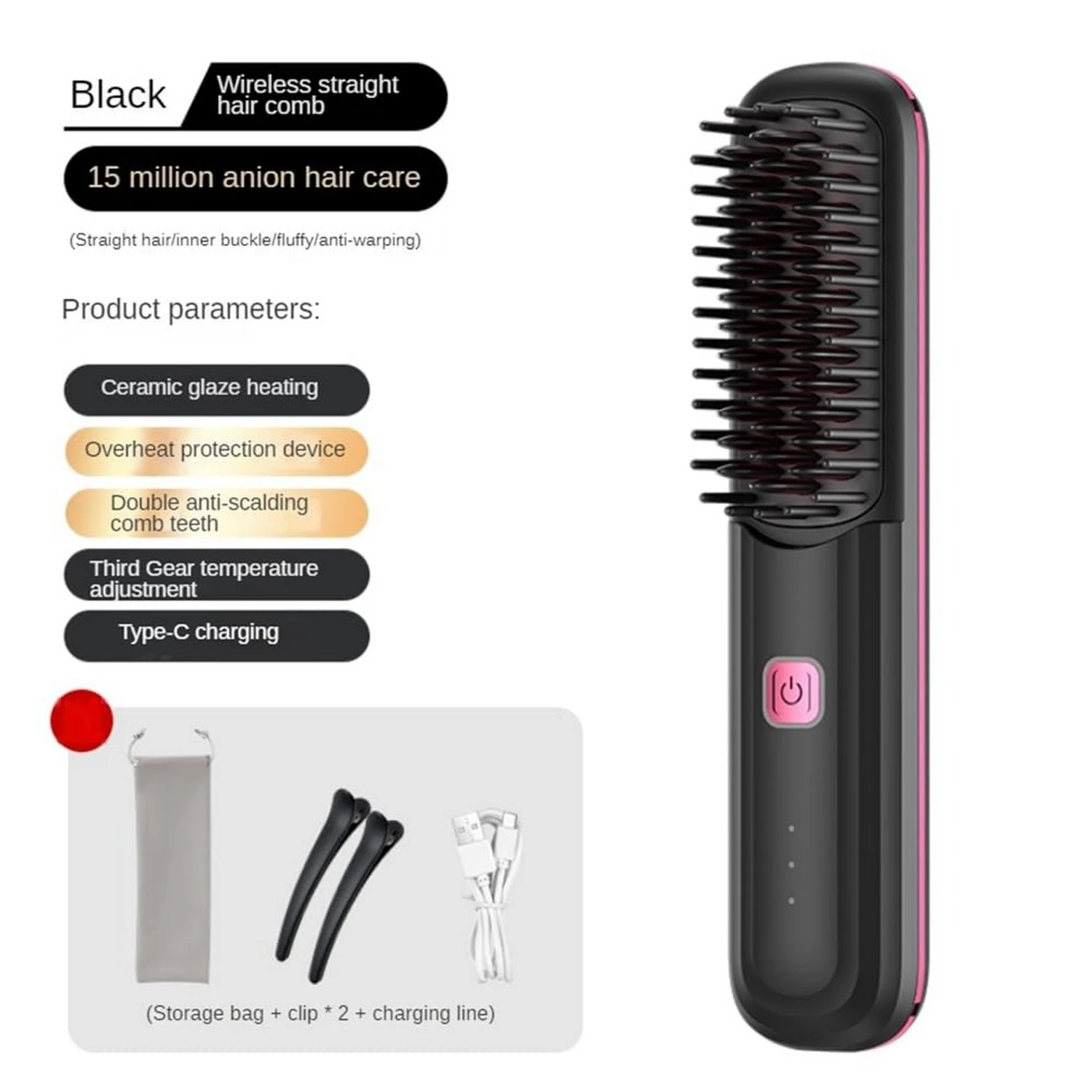 Portable Cordless Hair Straightener Brush Ceramic straightener brush