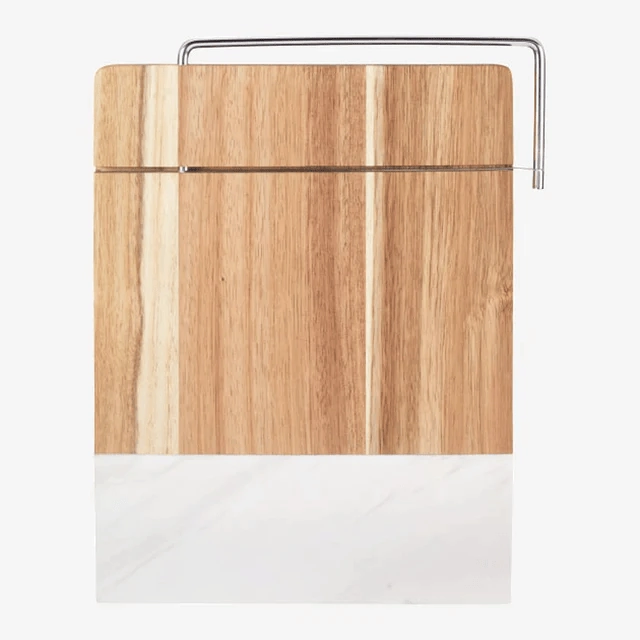 Wood and marble cheese board with wire slicer
