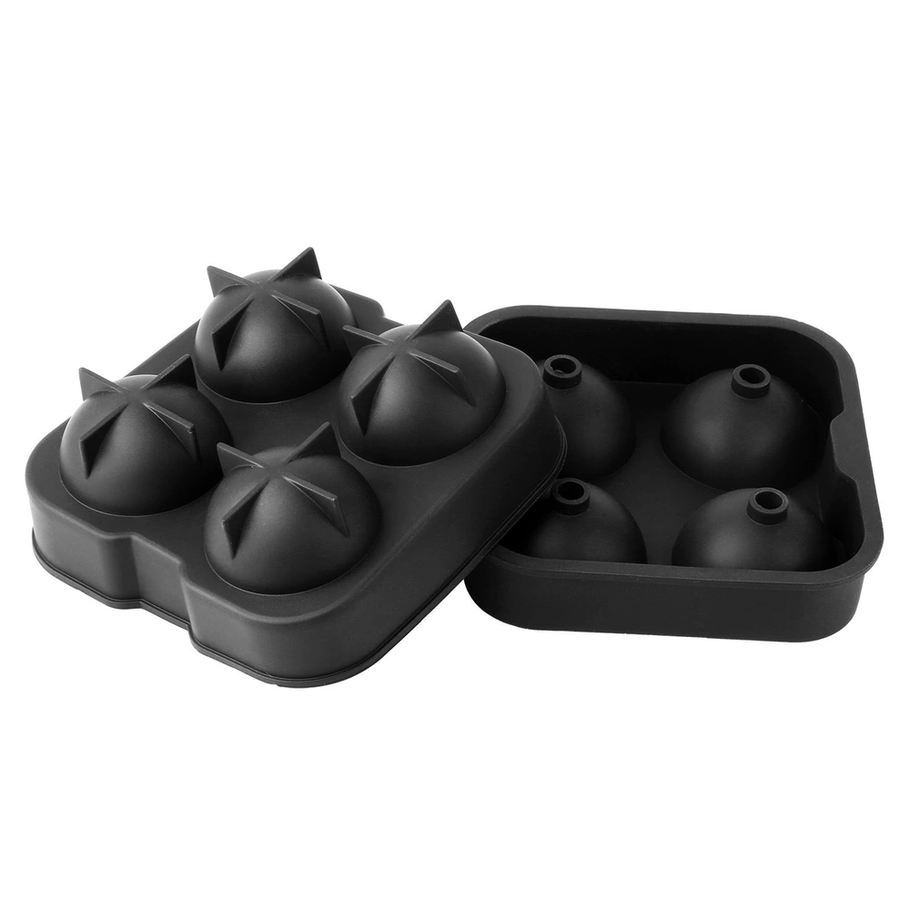Silicone ice mold tray with black spherical shapes and spike details