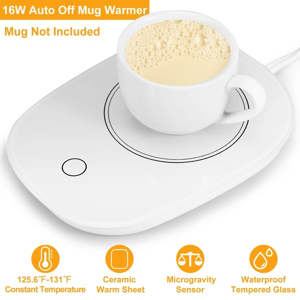 16W Auto Off Mug Warmer with Cup of Coffee, Features Ceramic Warm Sheet and Microgravity Sensor, Mug Not Included