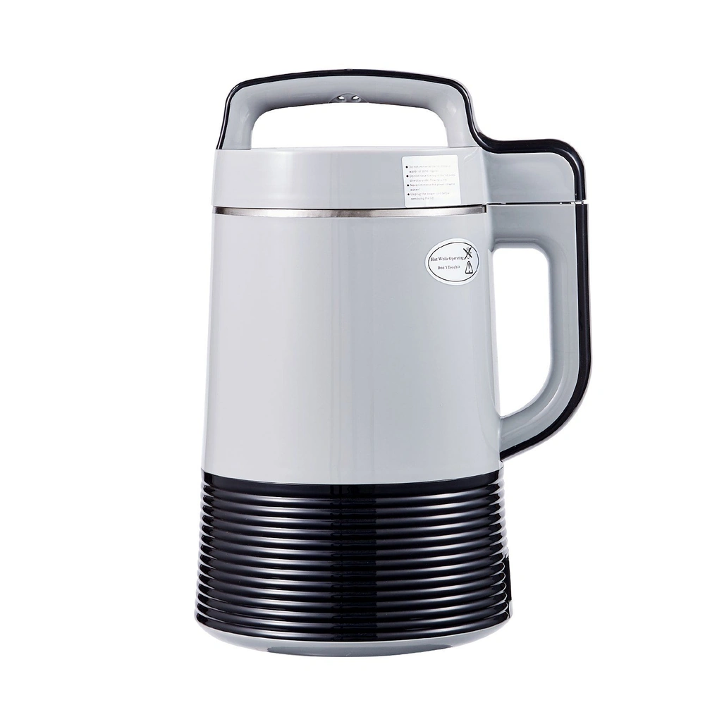 Gray stainless steel thermal carafe with black base and handle.