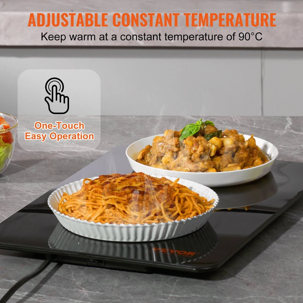 Electric food warmer with adjustable constant temperature and one-touch easy operation, heating spaghetti and stew.