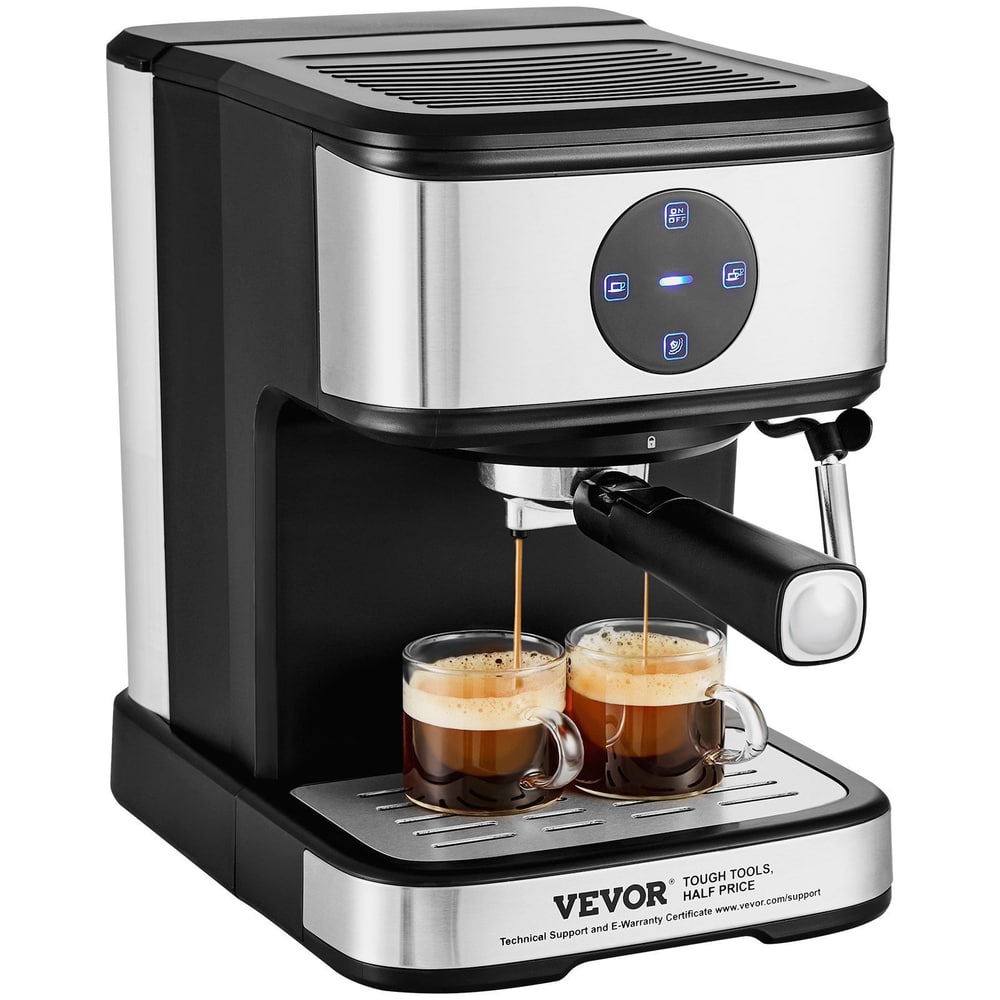 Vevor espresso machine brewing two cups of coffee