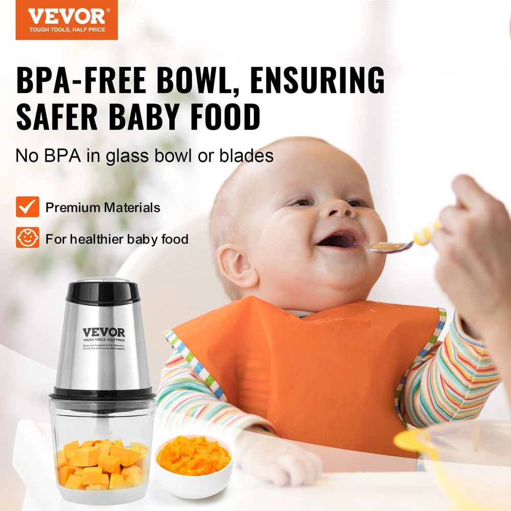 BPA-free VEVOR baby food processor ensuring safer baby food, featuring premium materials and healthier baby food preparation