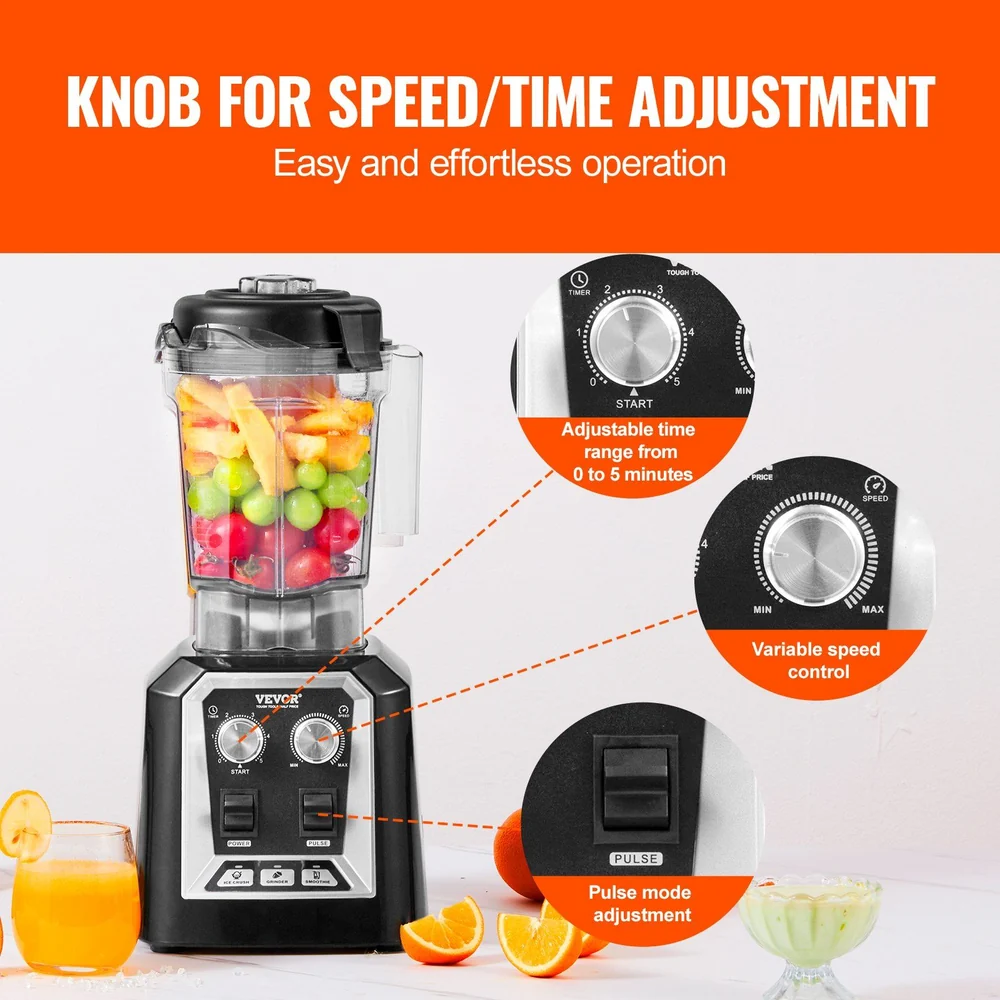 Adjustable speed and time control blender with pulse mode adjustment for easy operation.