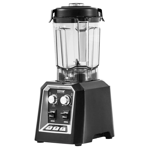 VEVOR high-performance countertop blender with black base and clear pitcher