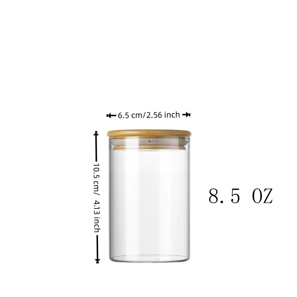 Glass jar with bamboo lid, 8.5 oz, dimensions: 6.5 cm x 10.5 cm